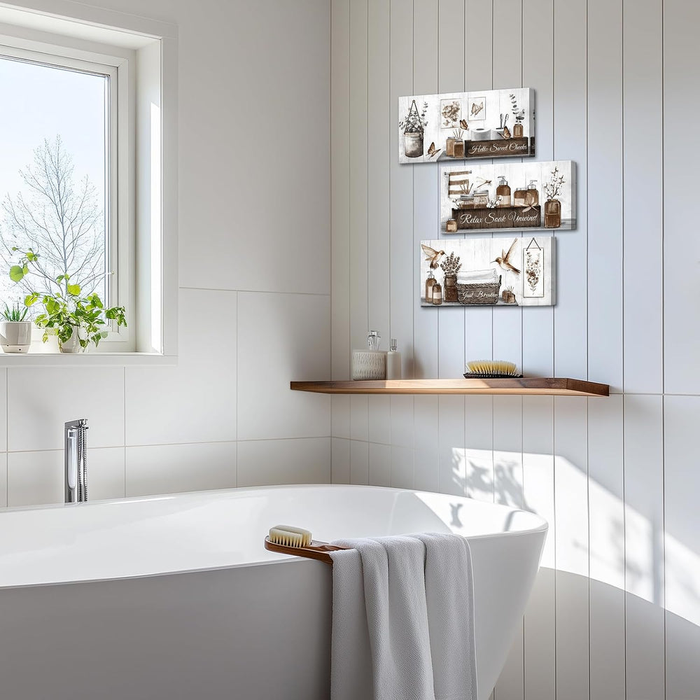 RnnJoile Farmhouse Bathroom Wall Art Set Brown Bathroom Pictures Wall Decor F...