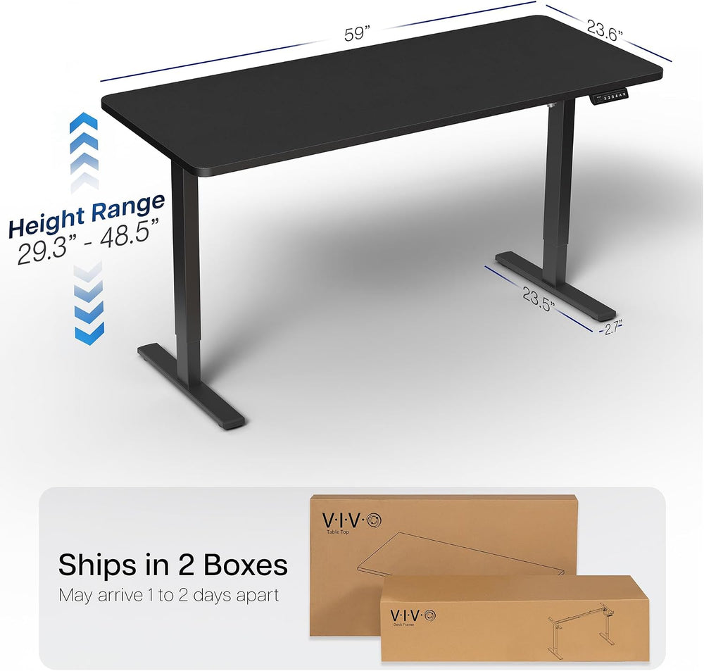 VIVO Electric Standing Desk, Solid 1-Piece 60" x 24" Black Top