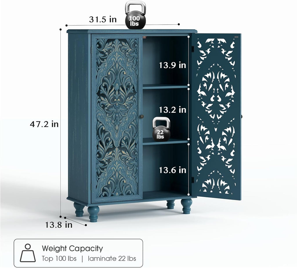 JOINICE 47" Tall Accent Cabinet with Doors & Storage for Living Room,Blue
