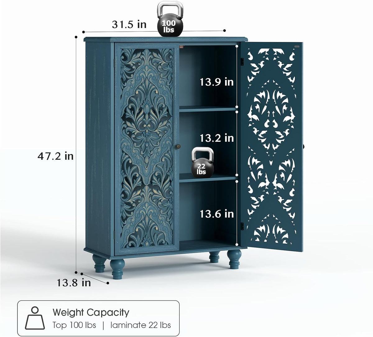 JOINICE 47" Tall Accent Cabinet with Doors & Storage for Living Room,Blue