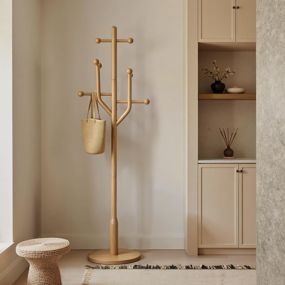 Solid Wood Coat Rack Freestanding Coat Tree Rack with 8 Hooks, Creative Styli...