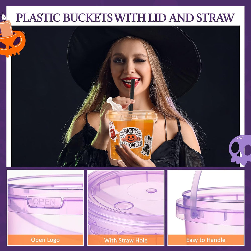 Funnymoom 16 Set Halloween Drink Bucket Cups with Lids and Straw, 34oz