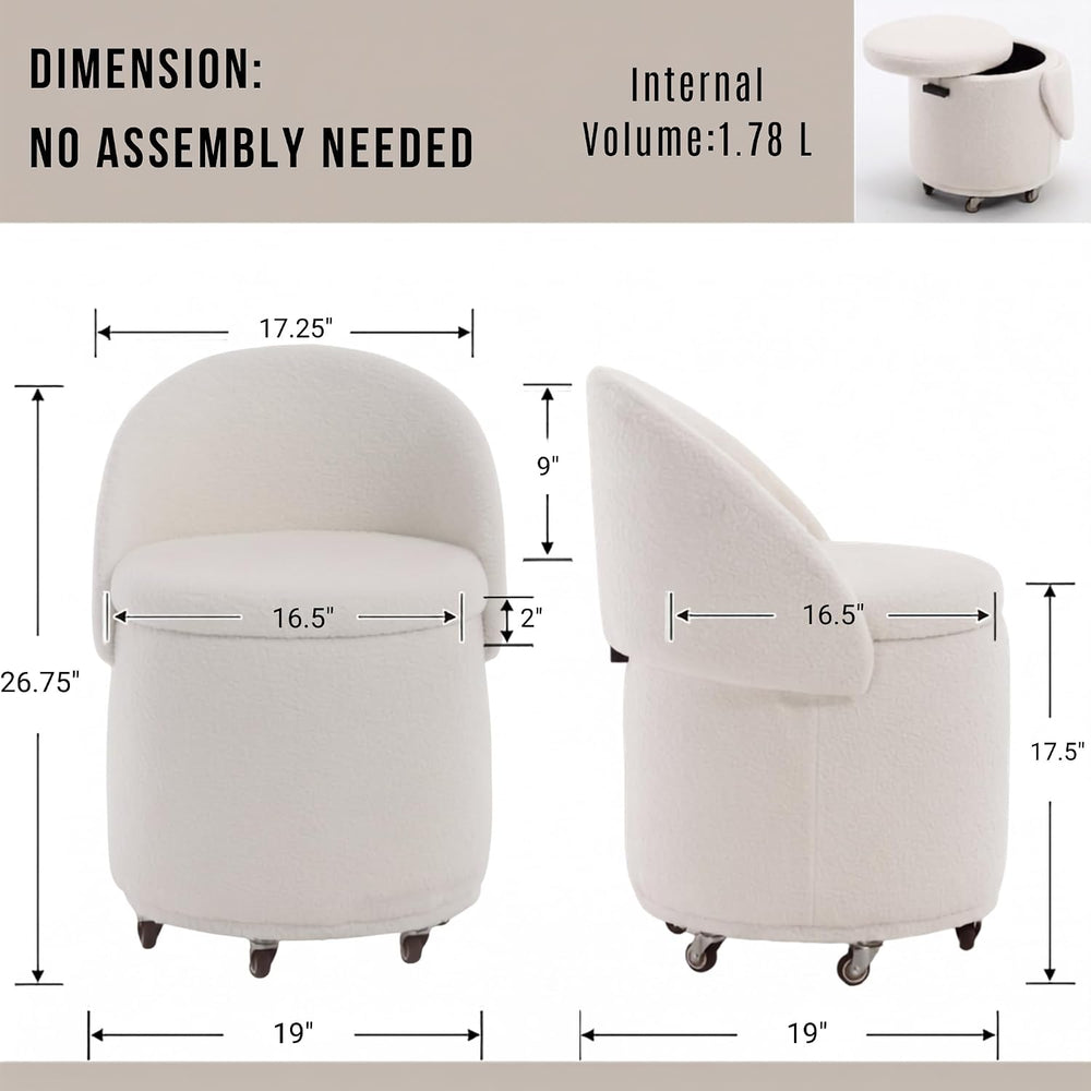 LukeAlon Storage Ottoman with Wheels, White