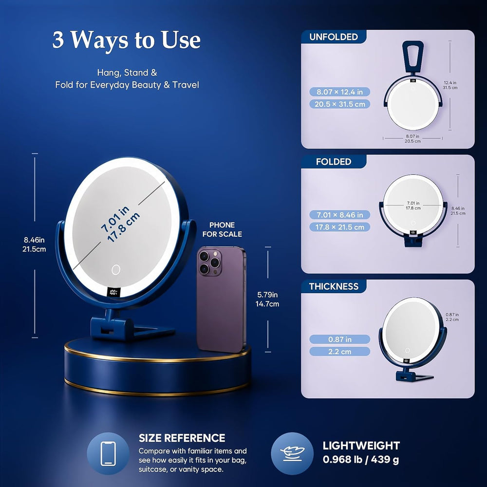 1X/30X Makeup Mirror with Lights, Magnifying Mirror (Blue)