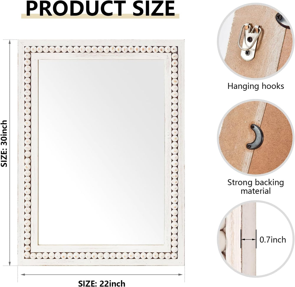 H HOMEWINS Rustic Wood Wall Mirror,Rectangle Bathroom Vanity Mirror