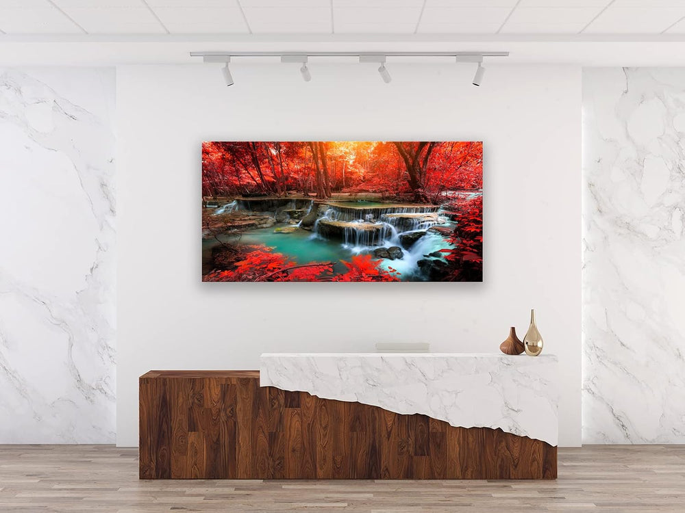 Muolunna BK03975 Wall Art Decor Canvas Print Picture Red Forest Waterfalls 1 ...