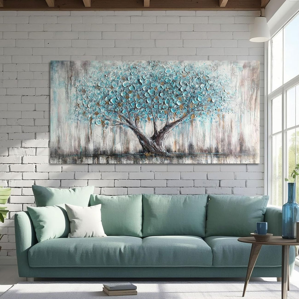 Arjun Tree Wall Art Canvas Blue Tree of Life Painting Framed Large 58"x2...
