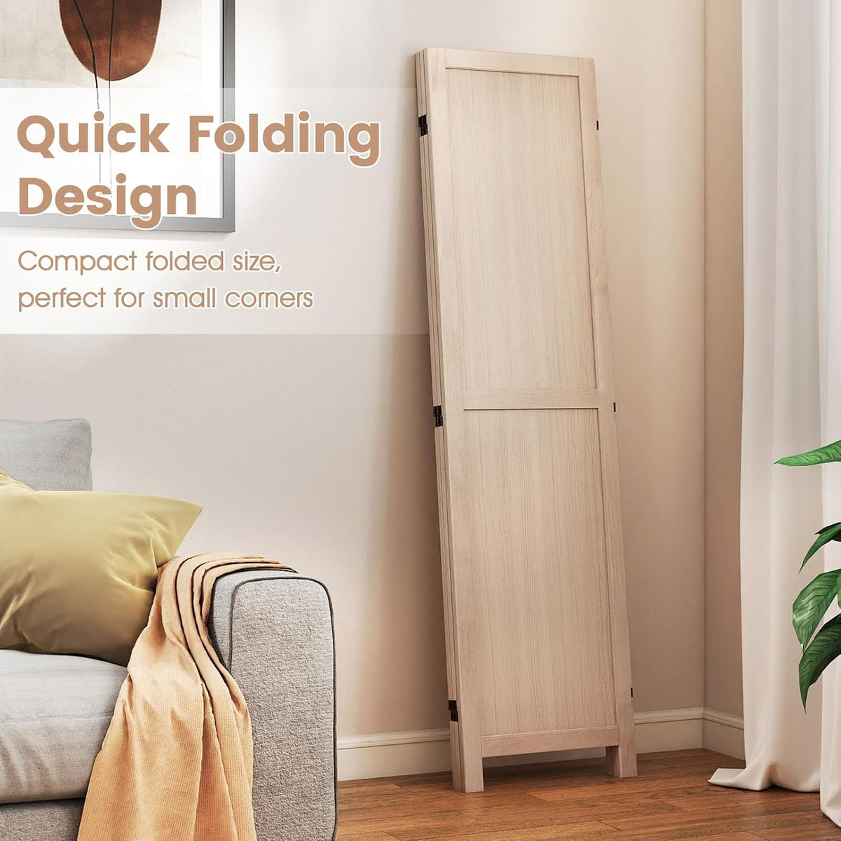 GIANTEX 3 Panel Folding Wooden Room Divider 67" Tall, No Assembly