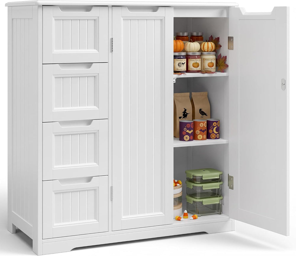 Gizoon Storage Cabinet, Bathroom Storage Cabinet with 4 Drawers & 2 Doors