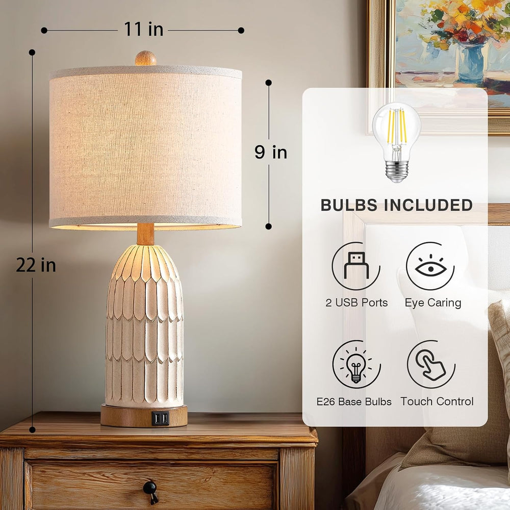 Cinkeda Touch Table Lamp for Bedroom Nightstand, Cream Farmhouse Vintage Rust...