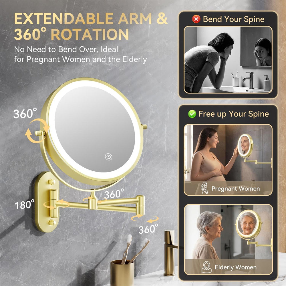 Auxmir 1X/20X Wall Mounted Makeup Mirror, 8" Rechargeable Magnifying Mirror
