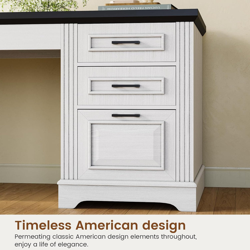 Itaar Farmhouse 55" Executive Desk, Computer Desk with Storage Drawers a...