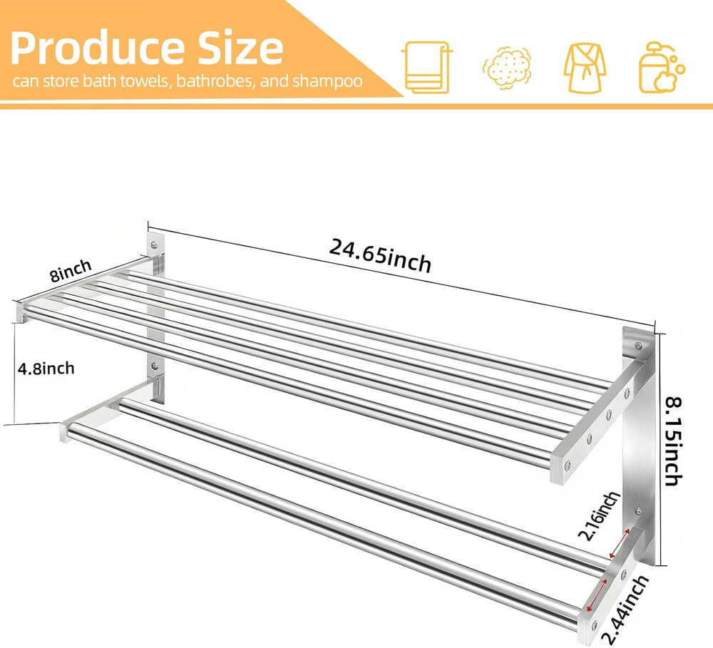 Taaji Towel Racks for Bathroom 24 inch, 2 Tier with Towel Bars, Brushed