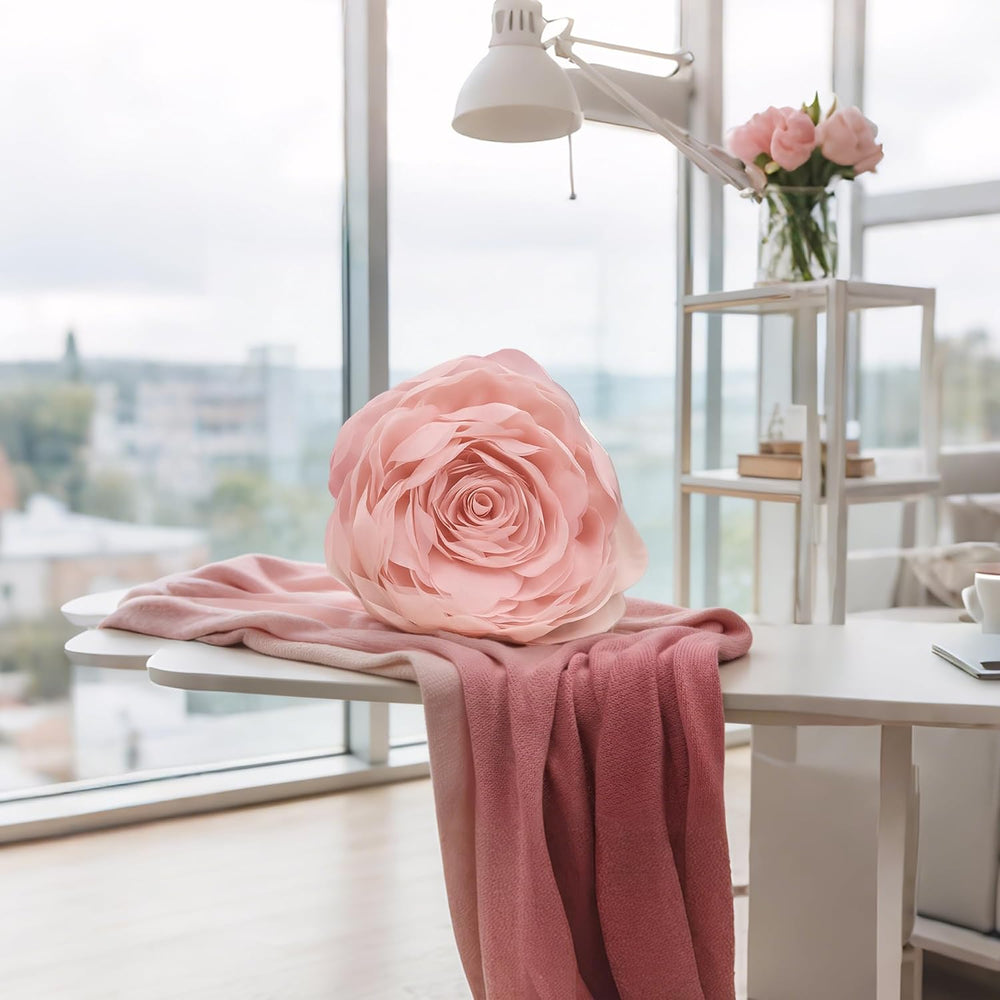 JWH 3D Flower Throw Pillow Cover with Insert, 14 Inch, Peach Pink