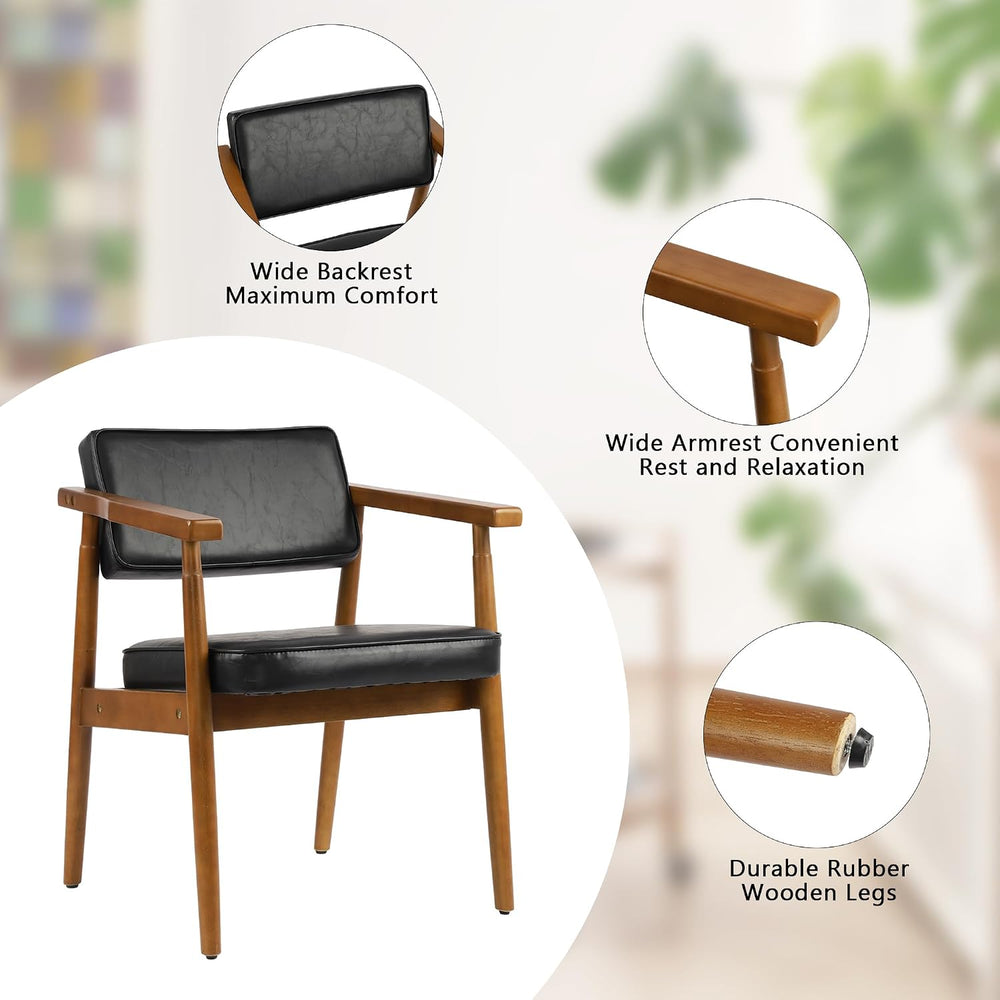 LSSPAID Mid Century Dining Chairs Set of 1,Black Upholstered Pu Leather Armch...
