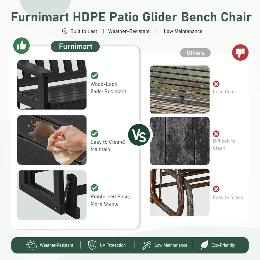Furnimart Patio Glider Bench, HDPE All-Weather Outdoor Glider for 2-Person, H...