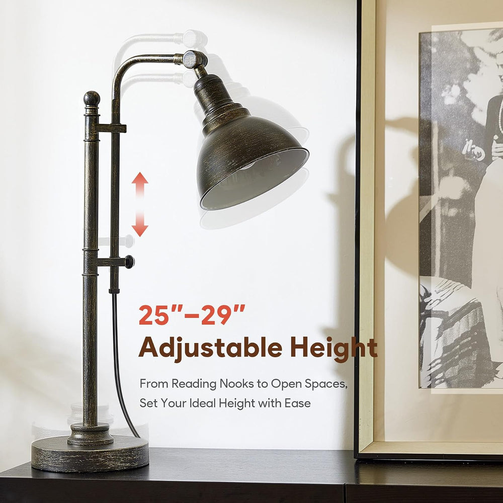VONLUCE Rustic Desk Lamp, Adjustable Industrial Table Lamp for Home Office