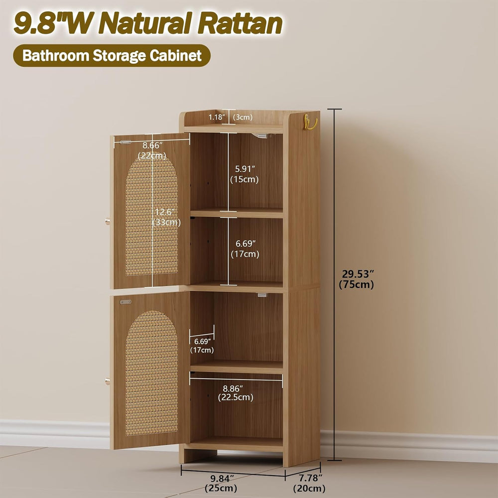 Arbuxzuy Rattan Bathroom Storage Cabinet with 2 Doors and Adjustable Shelf