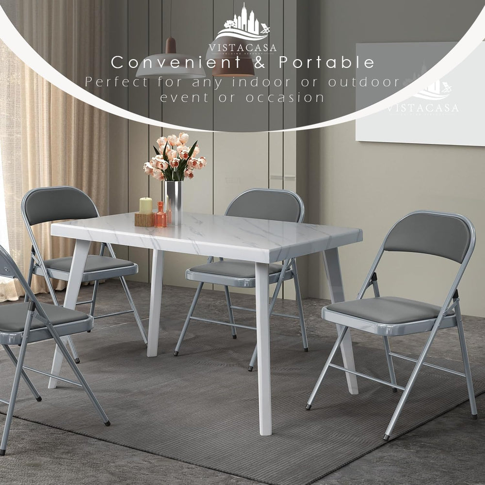 6 Pack Padded Folding Chairs, PU Leather Seat, 350 lb, Grey