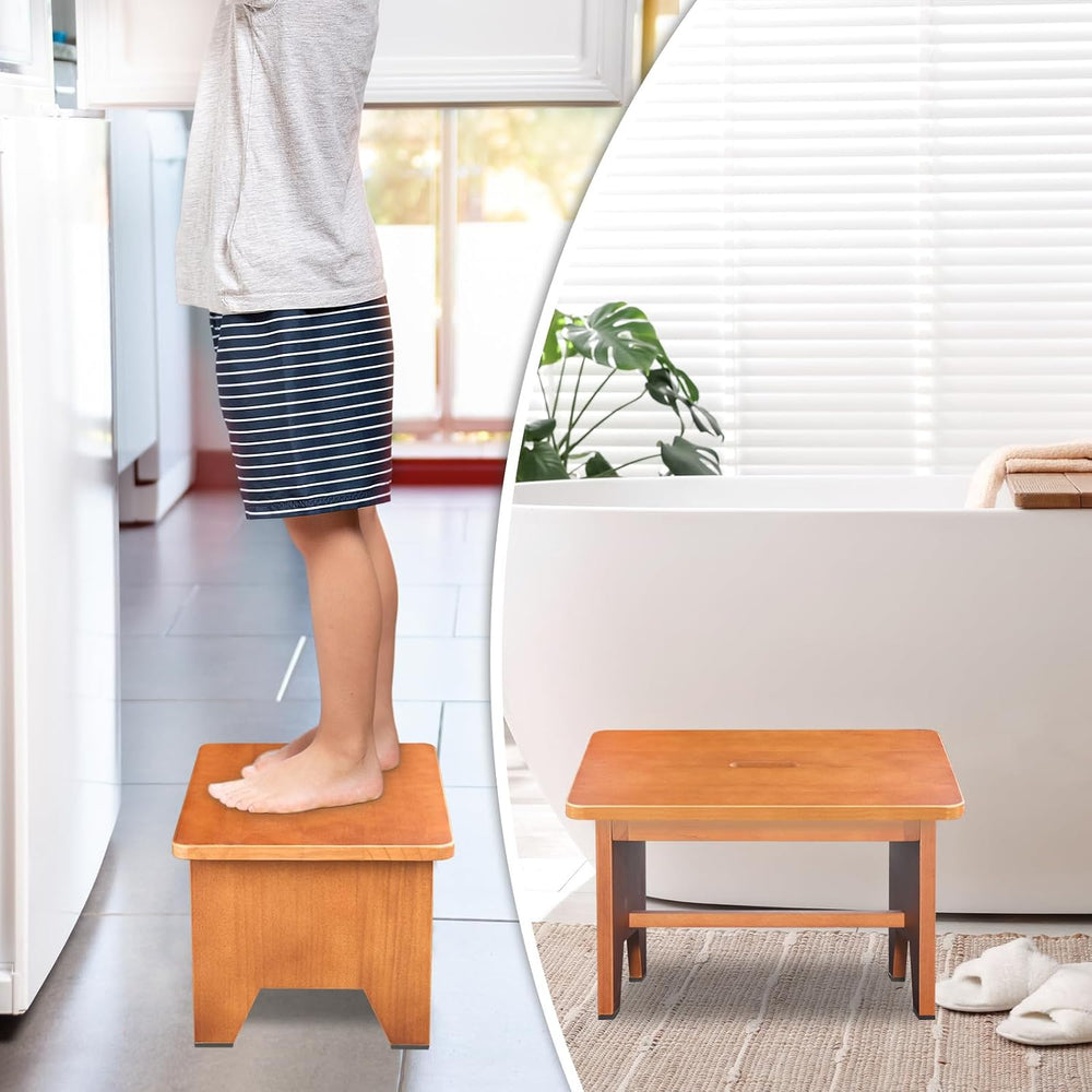 HouseJoy Wooden Step Stool for Adults: 9.1" High One Step Stool Nonslip
