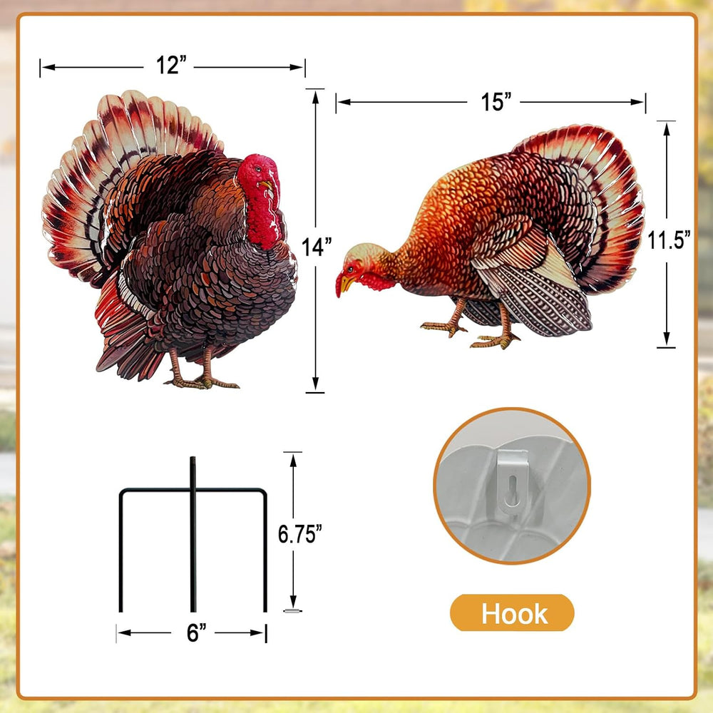 2Pack Metal Turkey Yard Decor,Thanksgiving Outdoor Decorations Garden Stake
