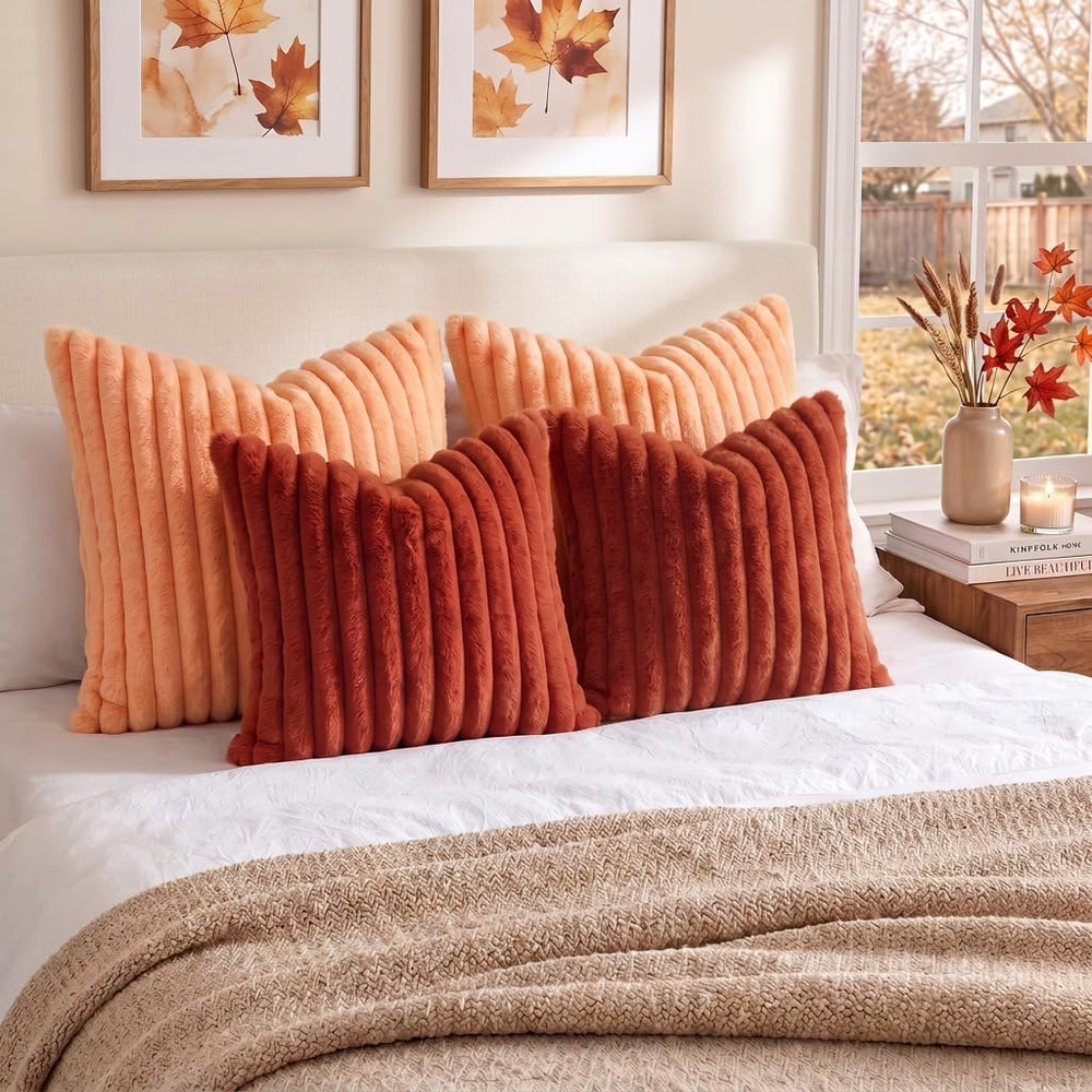 decorUhome Fall Faux Fur Throw Pillow Covers 26x26 Set of 2 Rust
