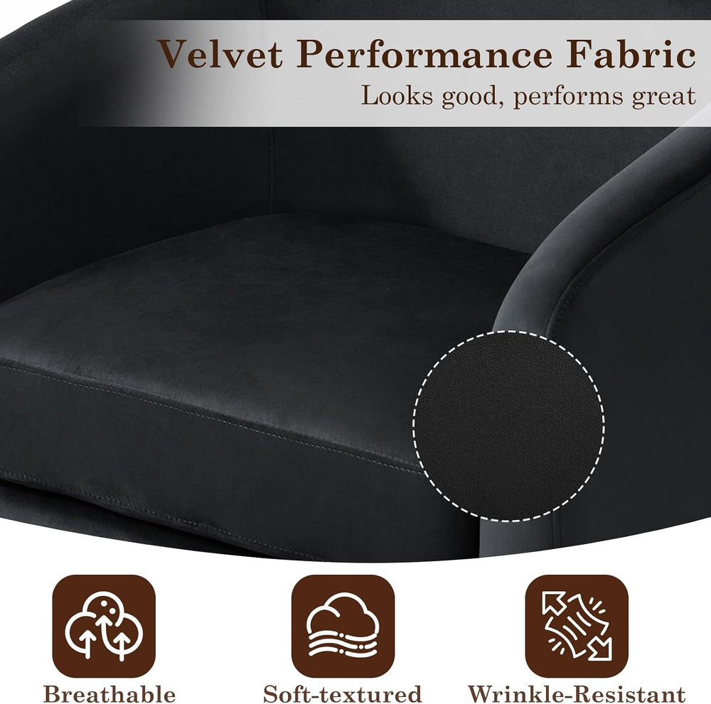 Swivel Barrel Accent Chair, Velvet Upholstered Armchair, Black