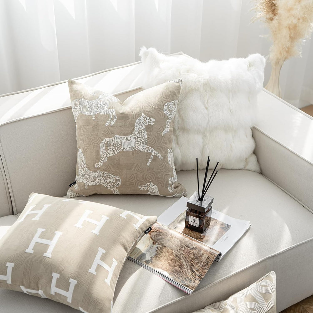 Croker Horse 18x18'' Inches Throw Pillow Cushion Cover - Beige Royal ...