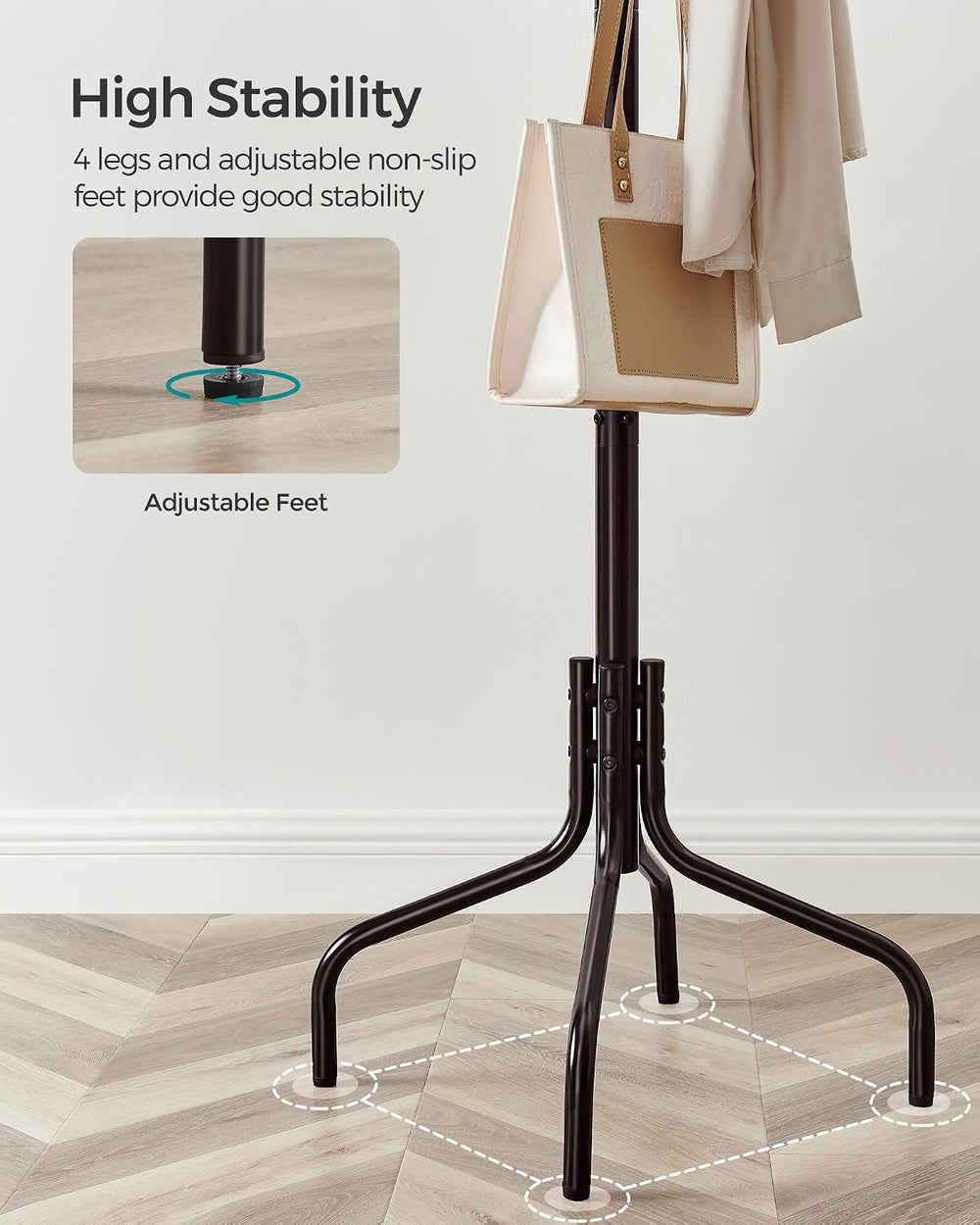 SONGMICS Coat Rack Freestanding, Metal Coat Rack Stand with 12 Hooks and 4 Le...
