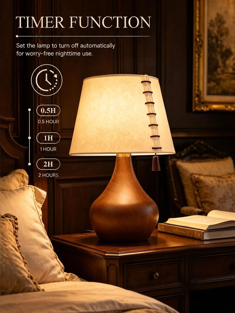 MOFFE Solid Wood Table Lamp for Bedroom with One-Piece Shade