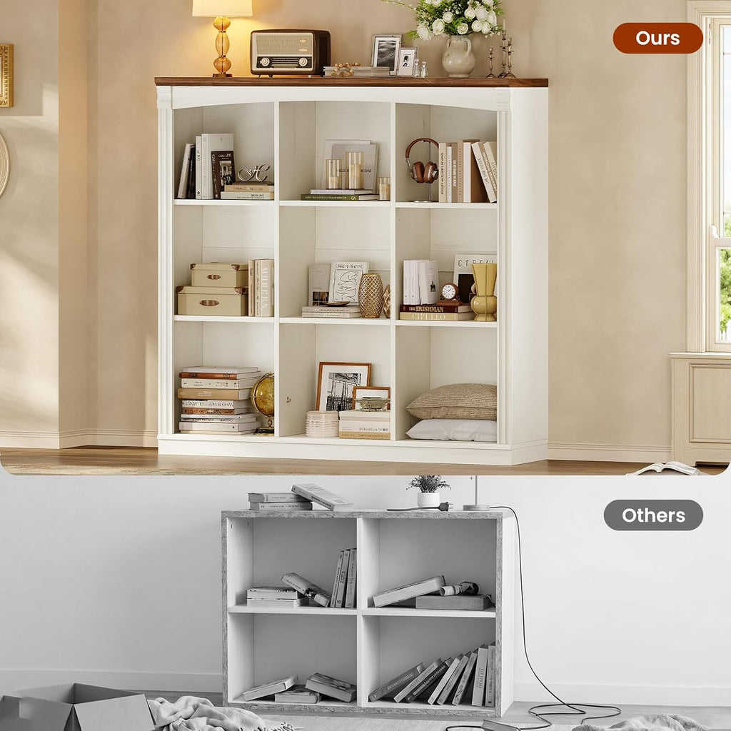 47.2''x47.9'' Wooden 9 Cube Storage Organizer Bookcase, Long Bookshelf