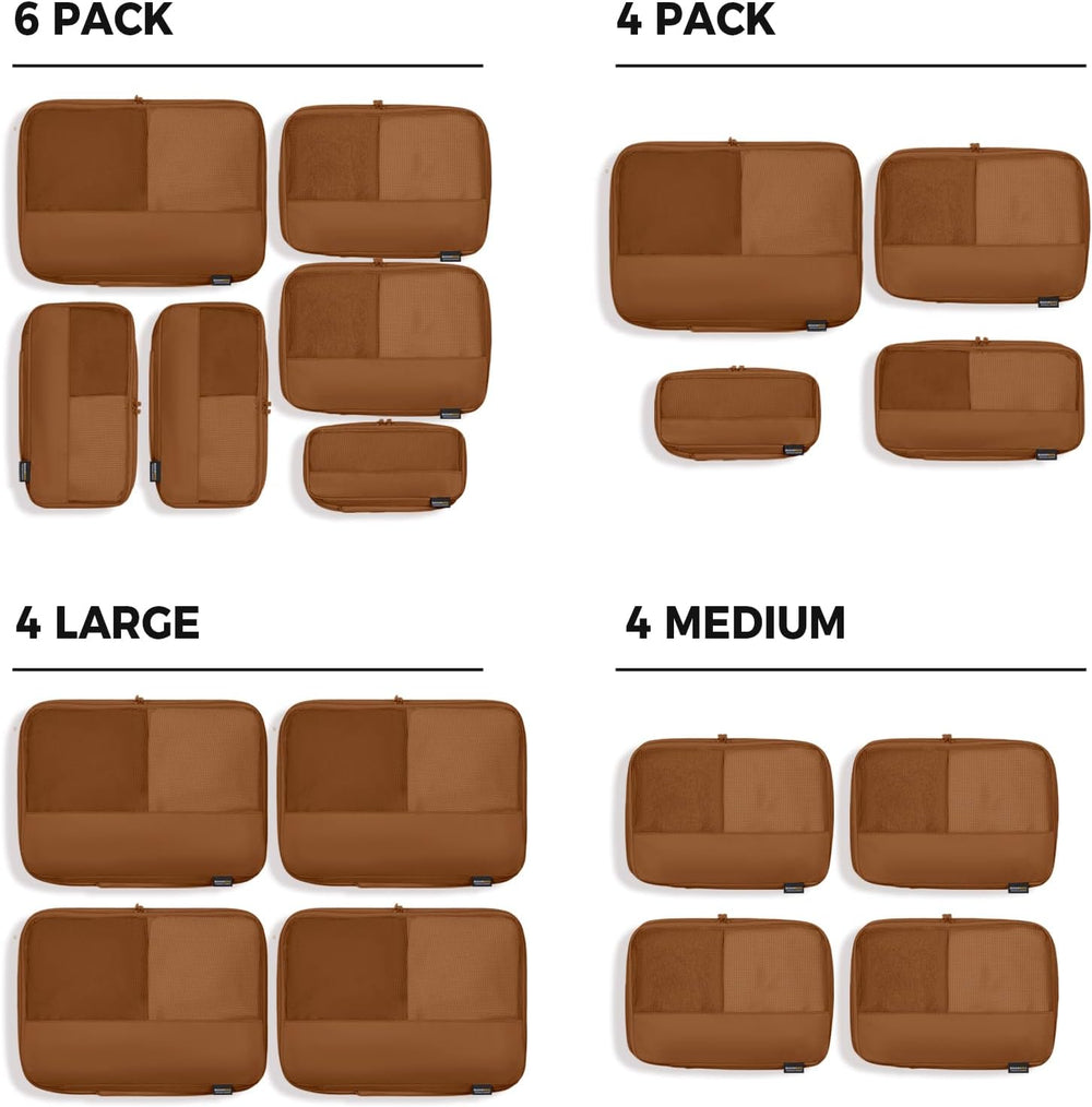4 Large Compression Packing Cubes for 7–14 Day Travel, Light Brown