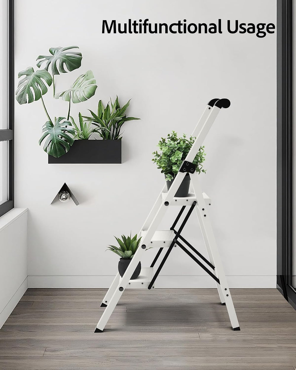Taranta 3 Step Ladder,Lightweight Aluminum Step Stool Foldable -White