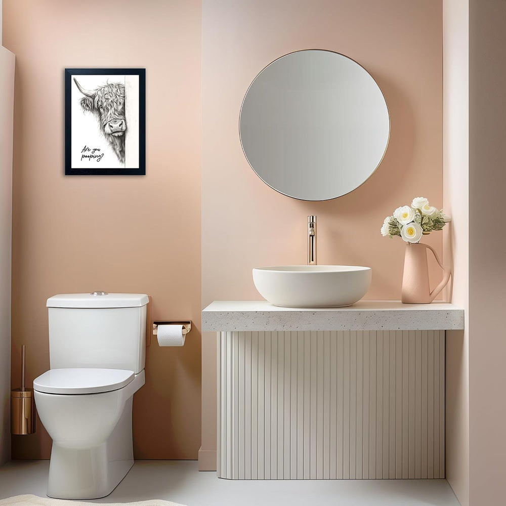 Funny Highland Cow Bathroom Wall Art - Rustic Farmhouse Wall Decor with Humor...