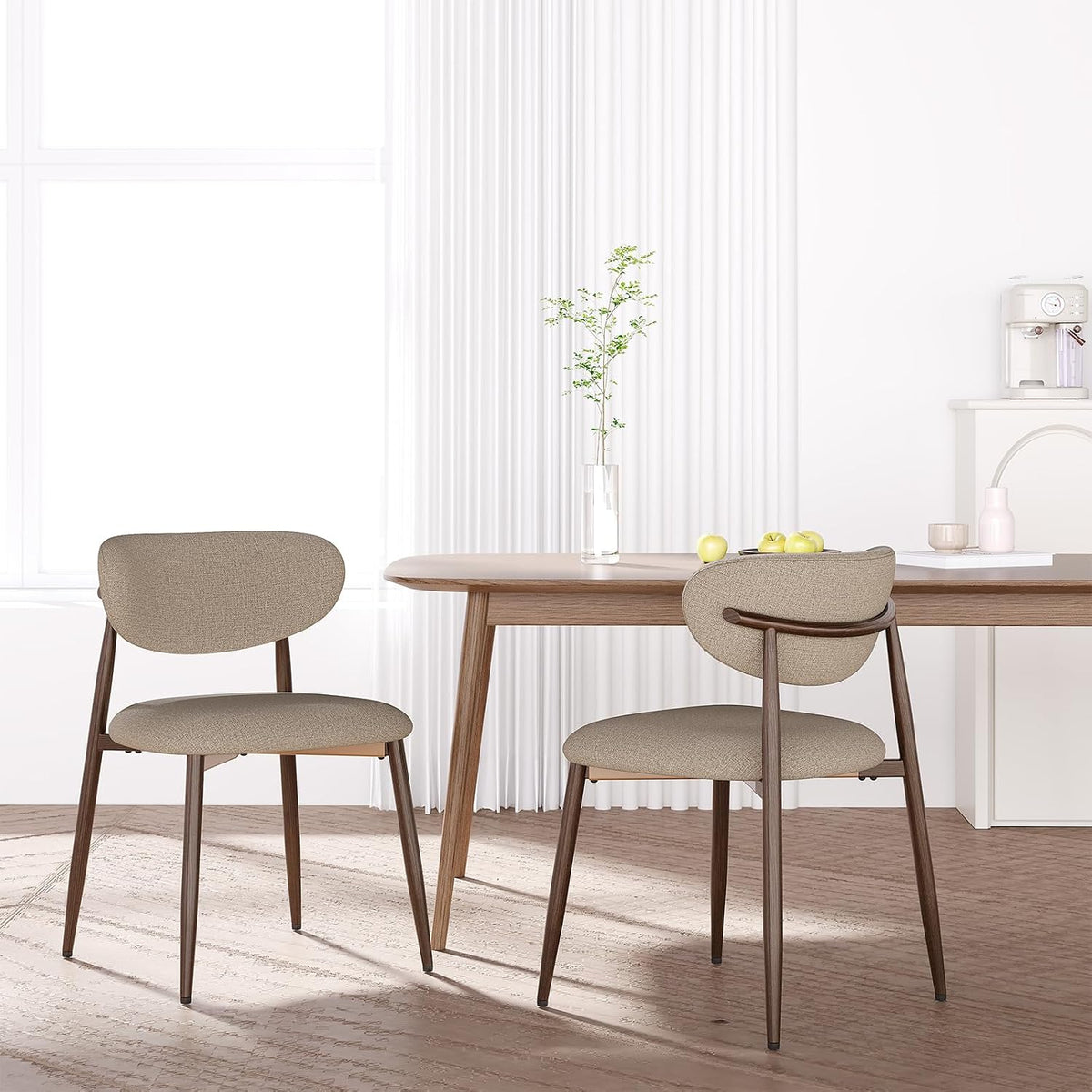 MALOL Upholstered Dining Chairs Set of 4, Curved Back Kitchen Chairs with Metal Legs and Anti Slip Pads, Dining Room Chair for Home and Restaurant, Camel
