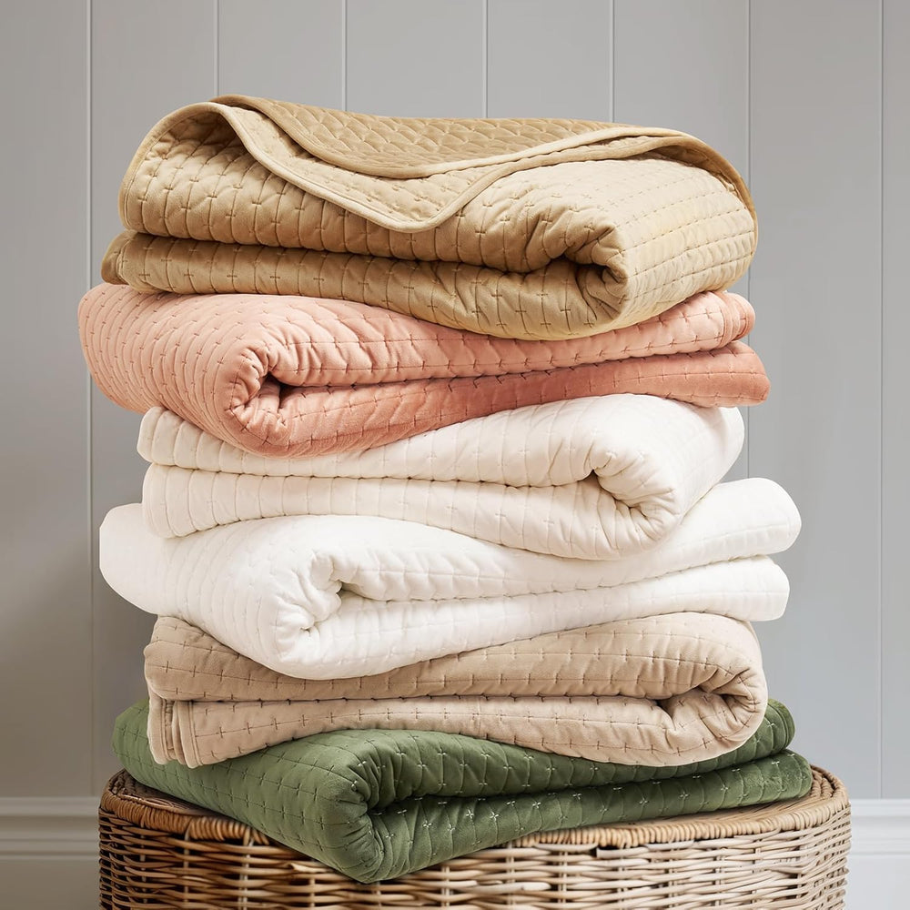 EverGrace Cross-Stitch Velvet Quilt Set, King Size, Light Taupe