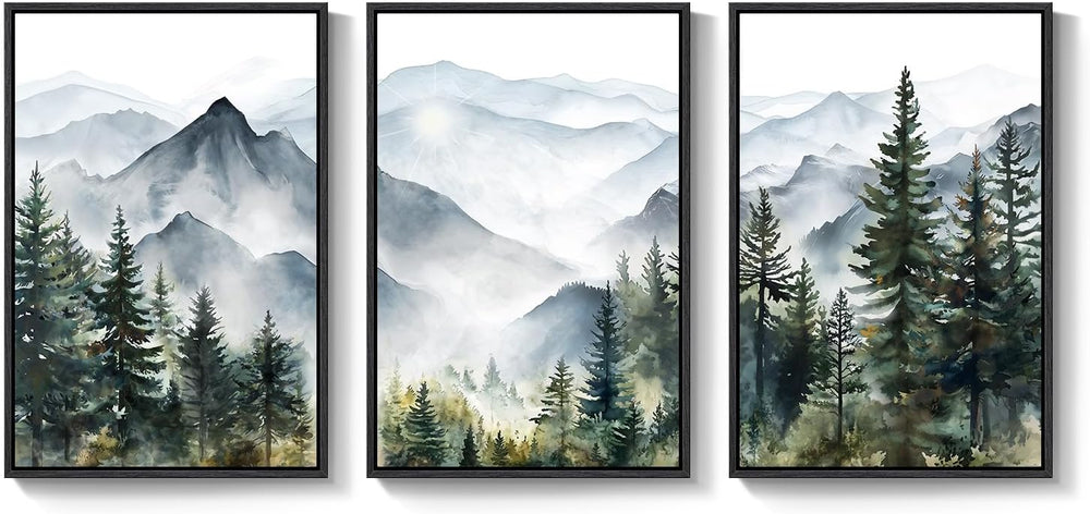 Framed Landscape Wall Art Bedroom, Mountain Forest Canvas Print, 16x24 Inch