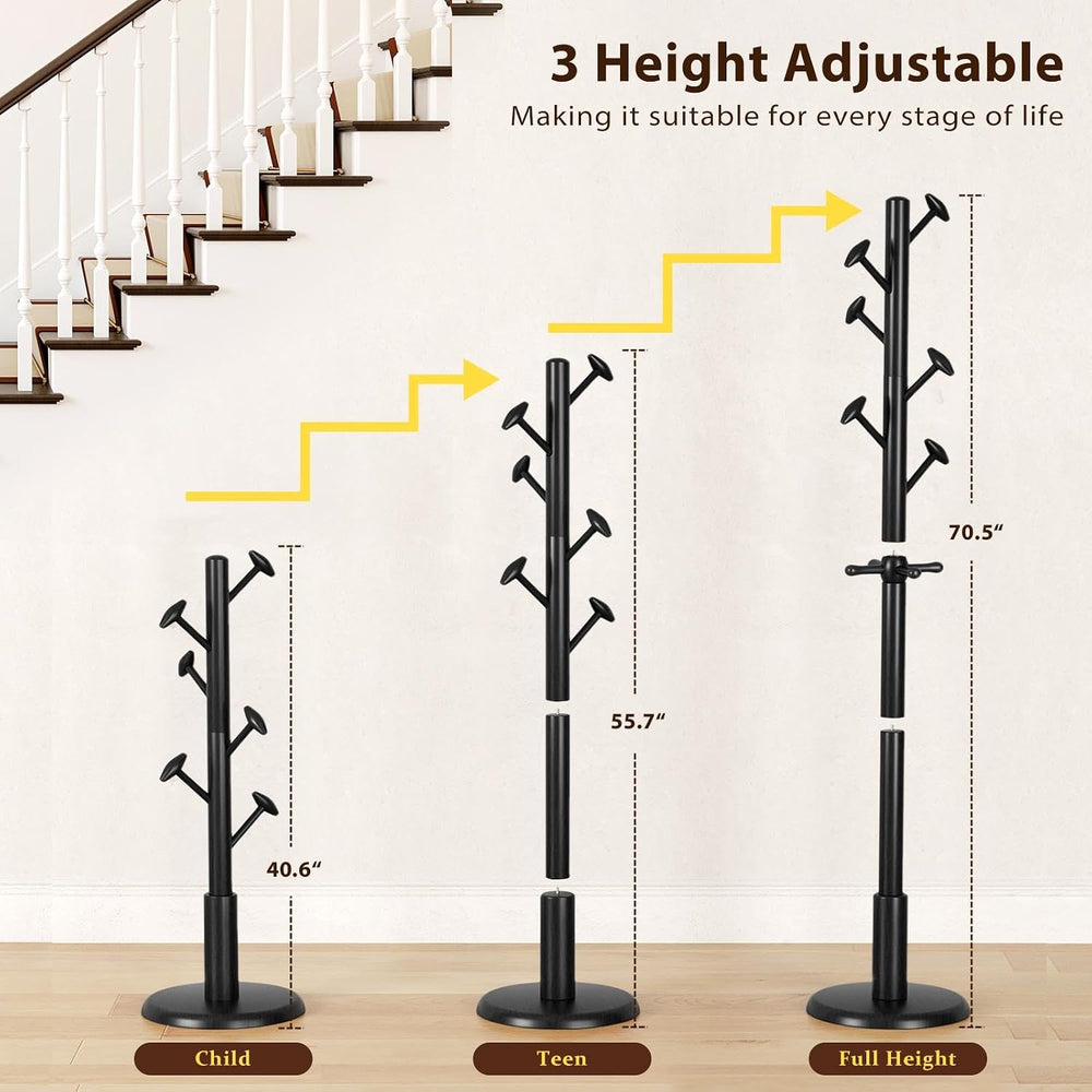 Taitiy Solid Wooden Coat Rack Stand Freestanding Hall Tree with 10 Hooks