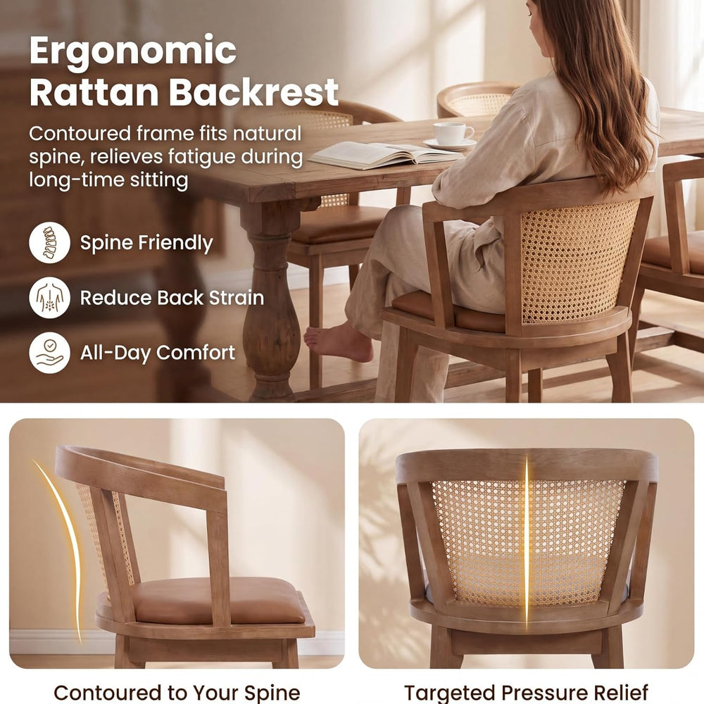 EALSON Rattan Mid Century Dining Chairs Set of 2 Modern Farmhouse Wooden Dini...