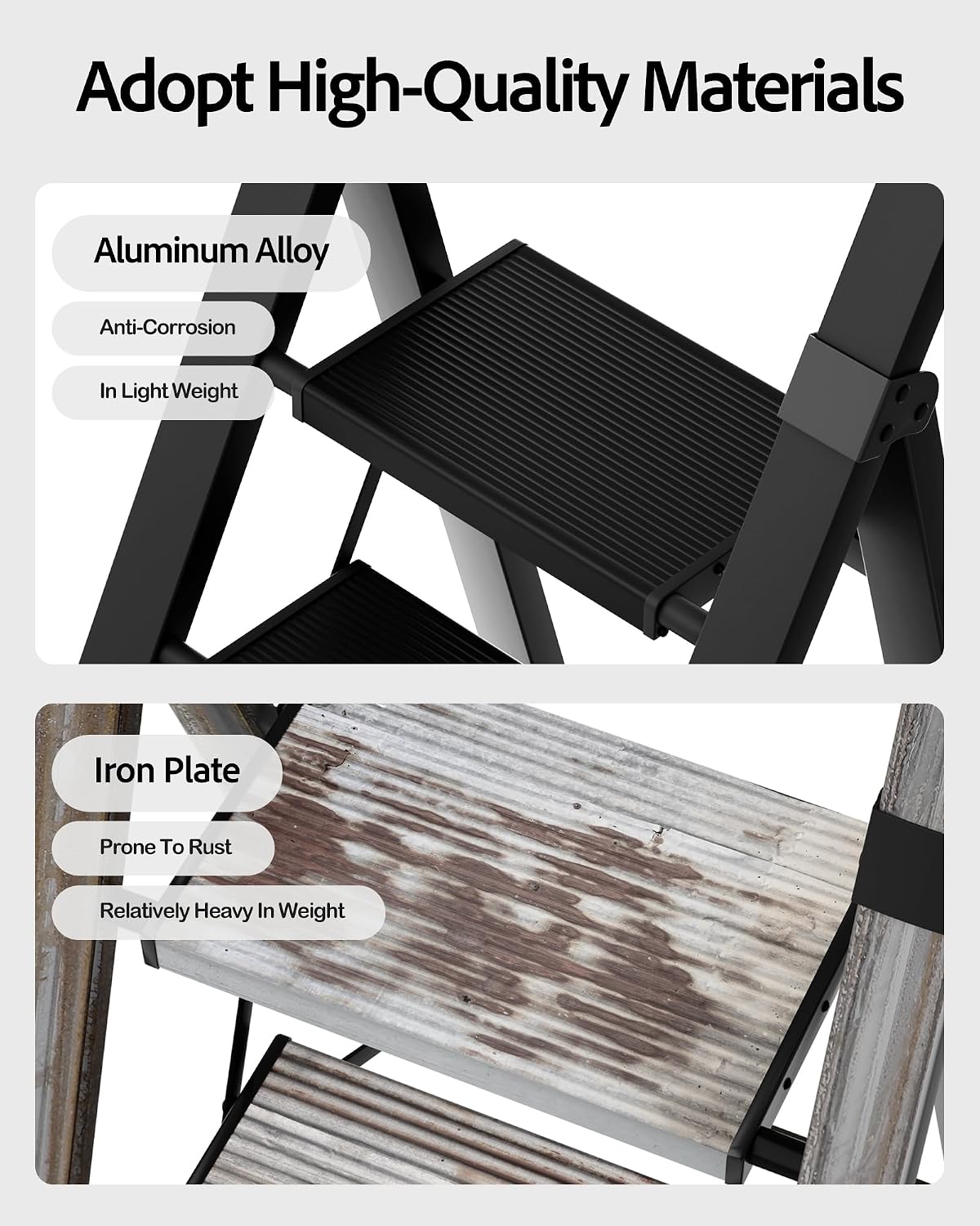 5 Step Ladder Foldable, Lightweight Aluminum Step Stool