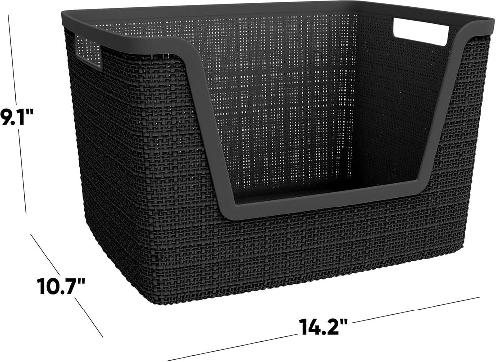 Curver Set of 4 Large 18L Easy Access Jute Decorative Plastic Organization an...