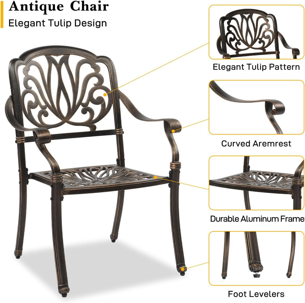 VINGLI 5 Pieces Outdoor Patio Dining Set, Cast Aluminium Patio Furniture Set ...