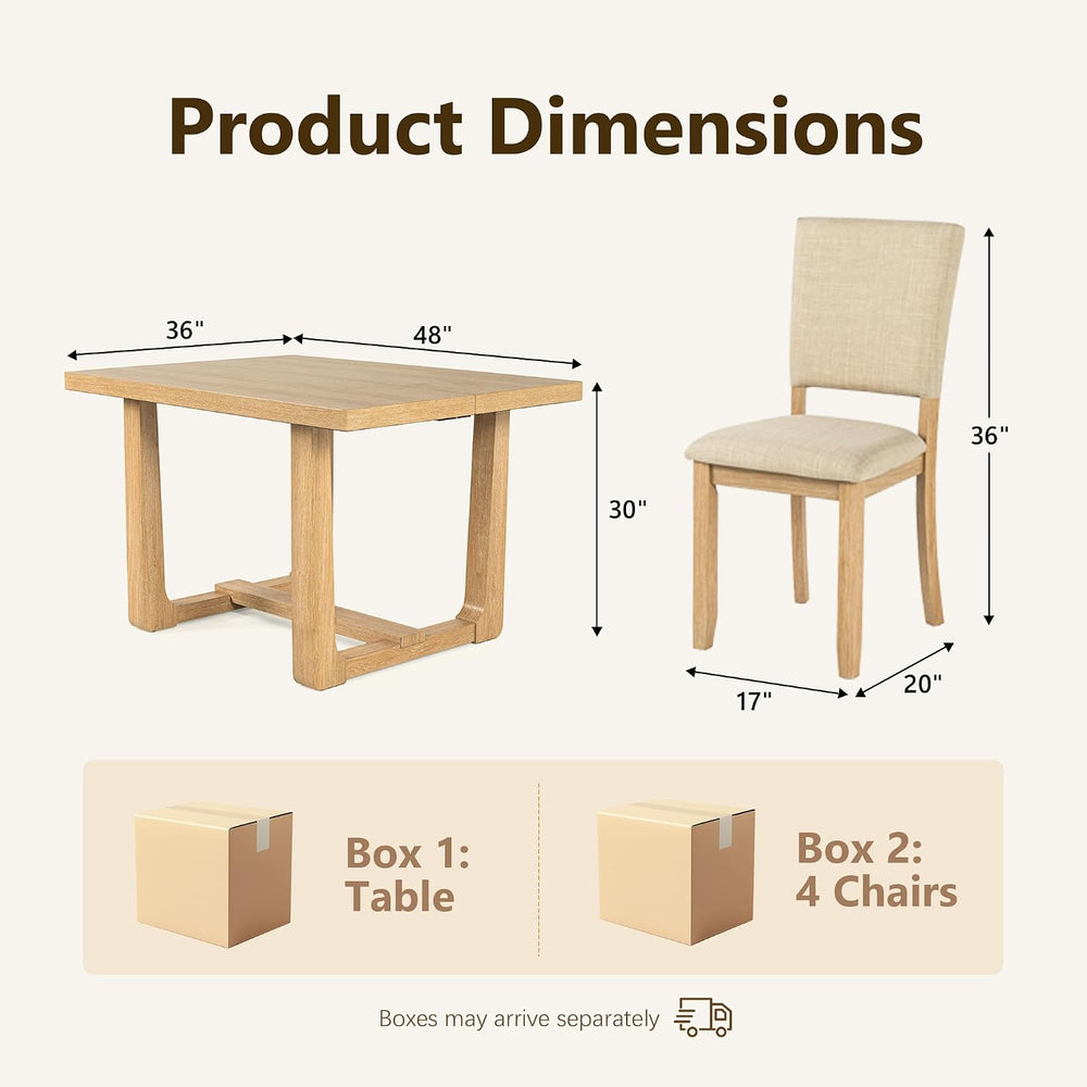 5-Piece Dining Table Set for 4 with Upholstered Chairs, Natural
