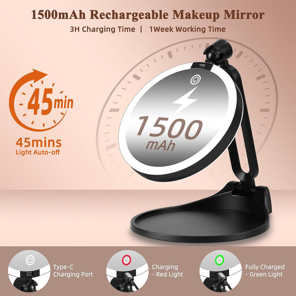 40X/1X Makeup Magnifying Mirror with Lights, 6inch Double-Sided LED Mirror
