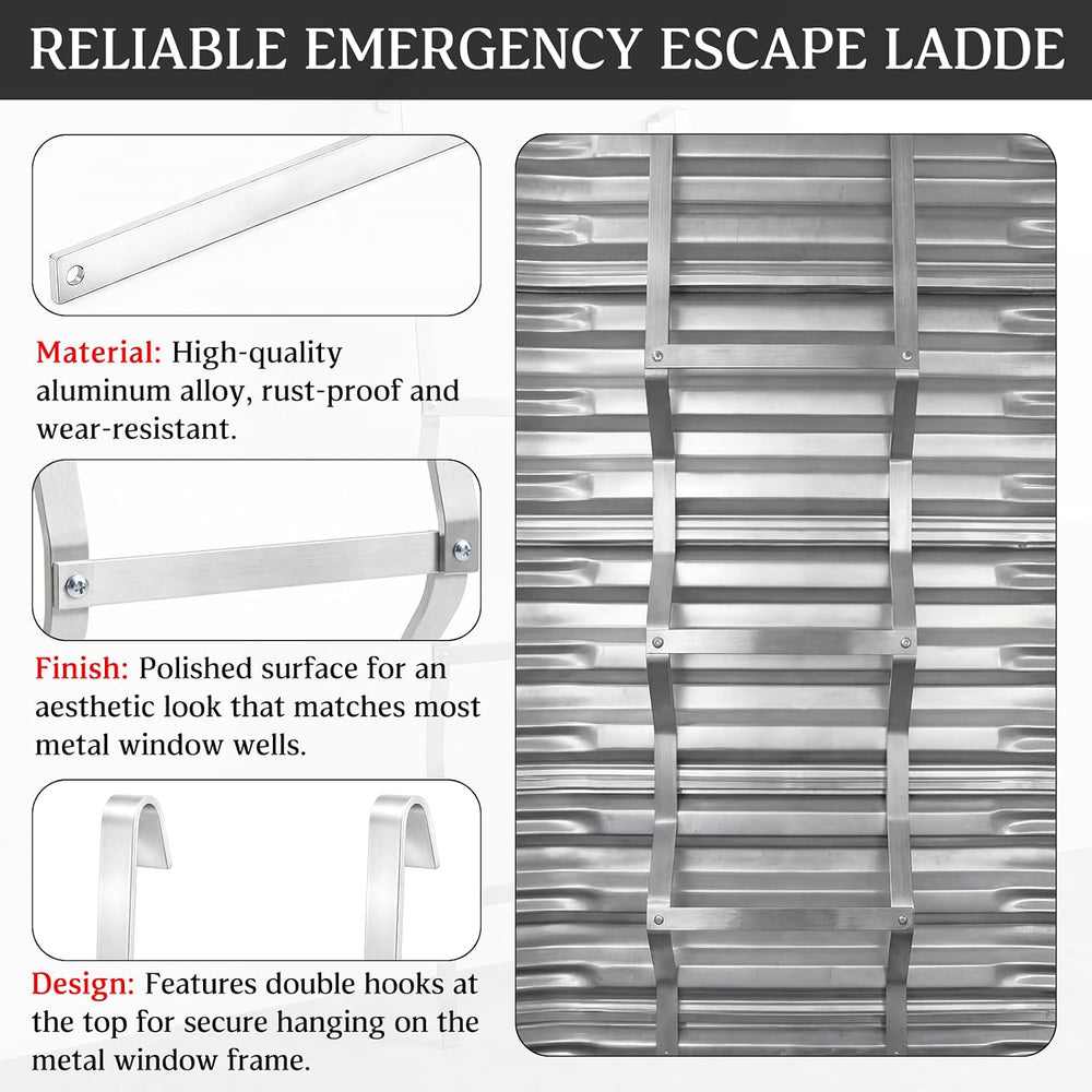 Shimeyao 1 Pcs Egress Window Well Ladder 3 Step, 14" W x 50" H