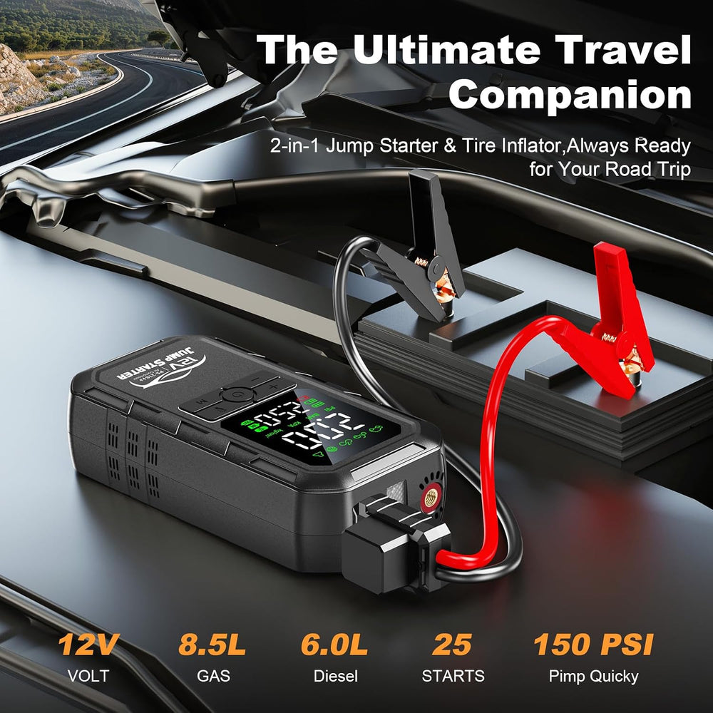 10-in-1 Car Battery Jump Starter with Air Compressor 8000A 160PSI Portable Ca...