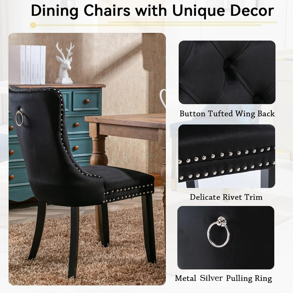 63"-79" Extendable Dining Table Set with 8 Black Chairs, 9 Piece Ov...