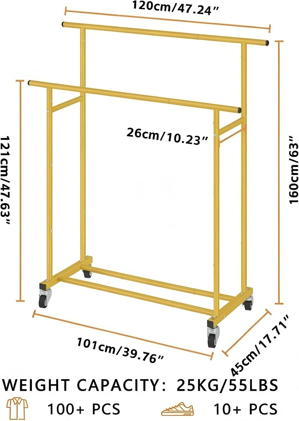 Calmootey Rolling Garment Rack, Sturdy Clothes Organizer for Bedroom