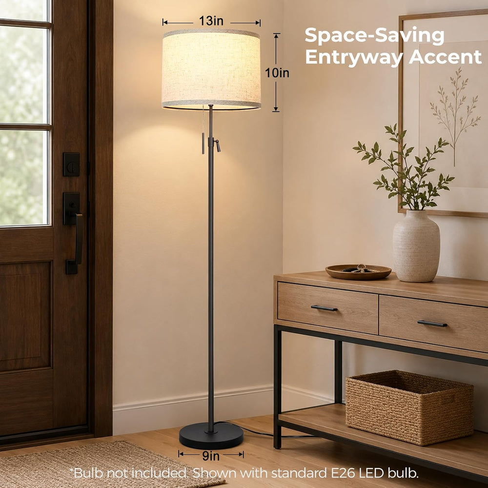 Qingmiao 53"-63" Adjustable Floor Lamp, Anti-tip Base, Pull Chain