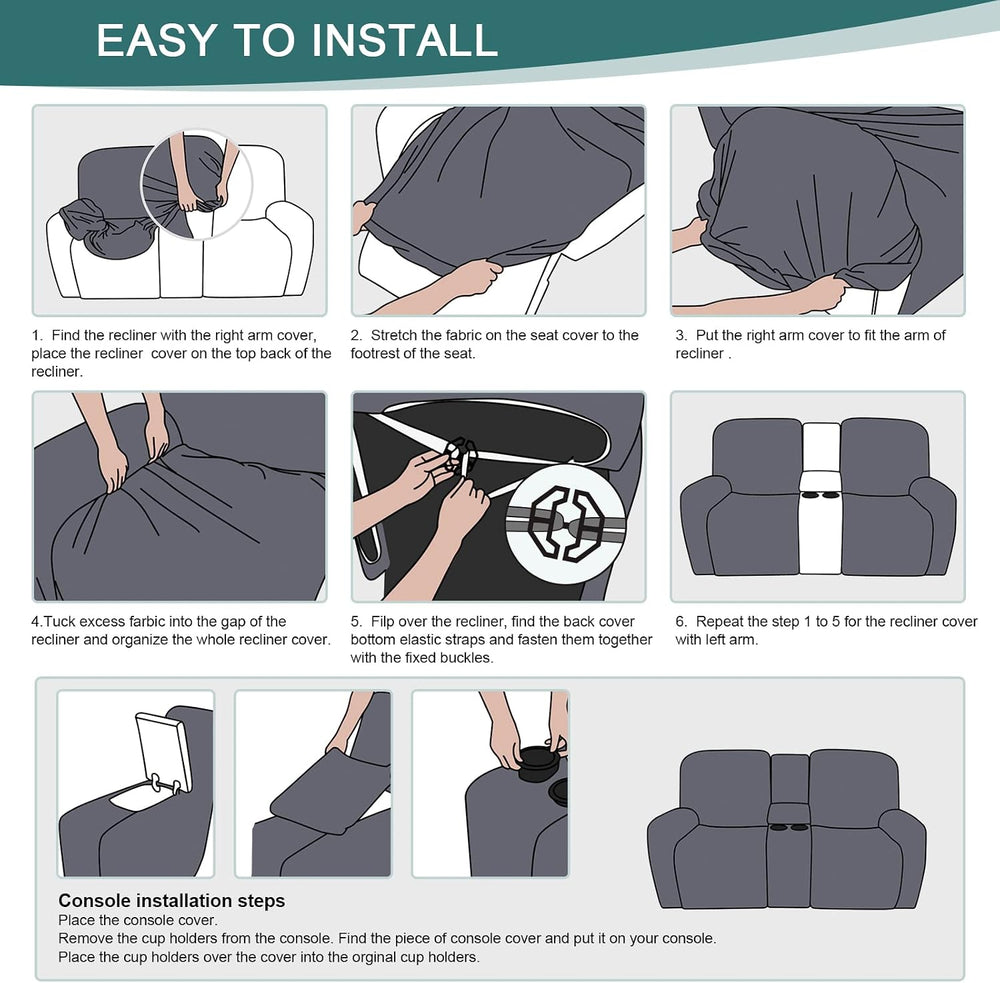Ruaozz Stretch Loveseat Recliner Cover with Console, Chocolate